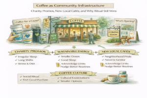 Coffee as Community Infrastructure: Charity Promos, New Local Cafés, and Why Ritual Still Wins