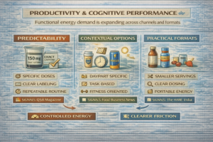 Productivity & Cognitive Performance: Functional energy demand is expanding across channels and formats