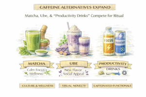 Caffeine Alternatives Are Expanding Beyond Decaf: Matcha, Ube, and “Productivity Drinks” Compete for Ritual