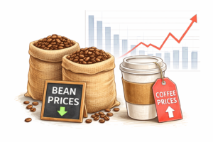 Coffee Prices Hit Record Highs Globally Despite Falling Bean Prices as Technology Transforms the Supply Chain and Oil Crisis Burns Currencies
