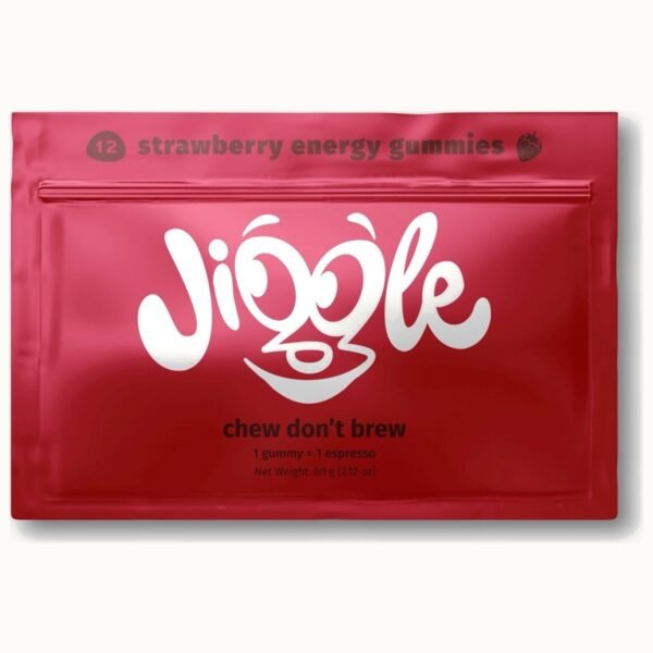 Jiggle strawberry energy gummies pouch - 12 gummies, chew don’t brew